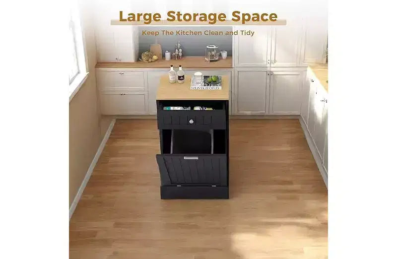Poubelle et meuble de recyclage en bois COZONY avec tiroir dissimulé Support de poubelle de cuisine autoportant anti-animaux, design peu encombrant