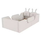 Whisen Twin Platform Bed, Kids Floor Upholstered Bed Frame with Rabbit Cushion, Removable Side Rails