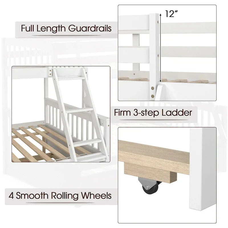 Gymax Twin Over Full Bunk Bed with Twin Trundle Convertible Platform