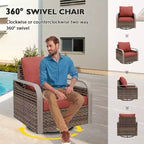 EAGLE PEAK Ensemble de conversation d'extérieur en osier pour patio, chaises pivotantes à bascule, canapé 3 places, causeuse, table, 8 pièces