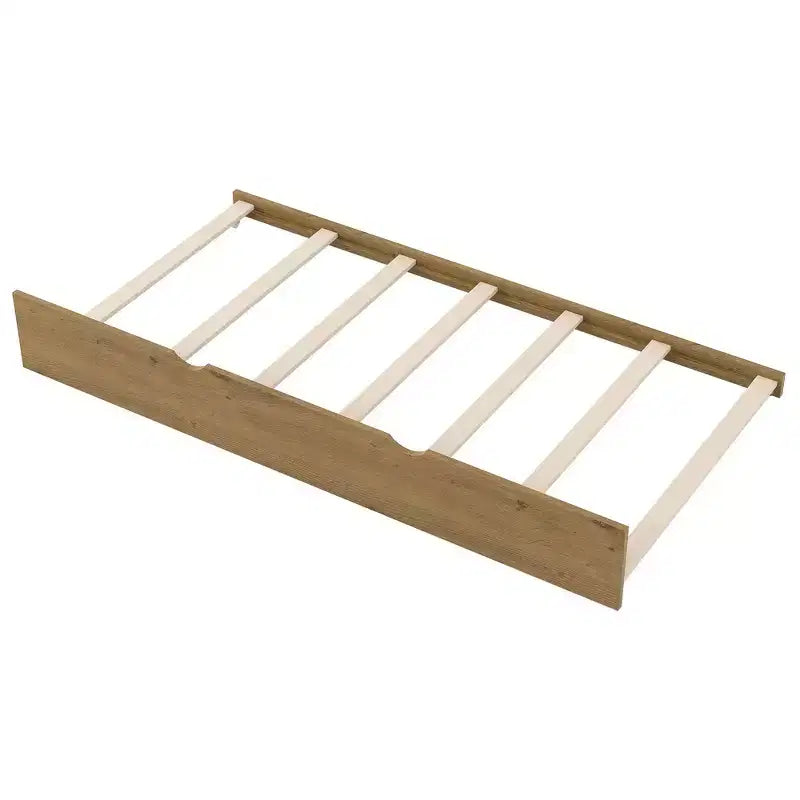 Whisen Twin Size Wood Platform Bed with Guardrail and 2 Drawers