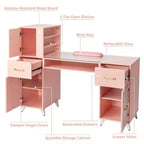 Black / Pink Modern Manicure Nail Desk with Glass Top & Wrist Rest, Single Station