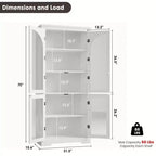 70 Tall Kitchen Pantry Cabinet, Modern Display Cabinet with 4 Arched Glass Doors and Adjustable Shelves, for Kitchen, Living Room, Dining, Bathroom