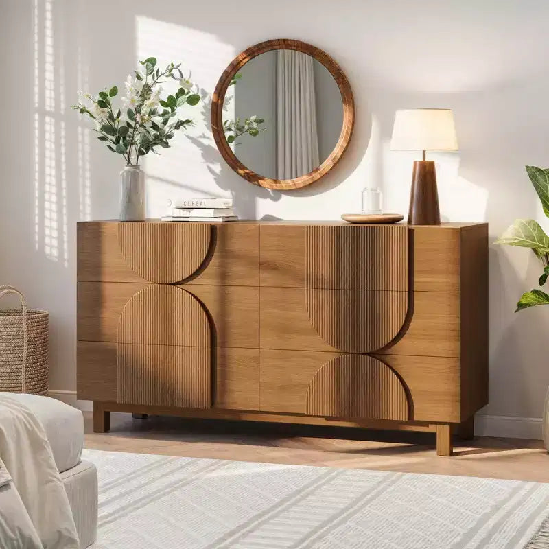 Commode géométrique moderne à 6 tiroirs, buffet de rangement large à demi-cercle pour chambre et salon
