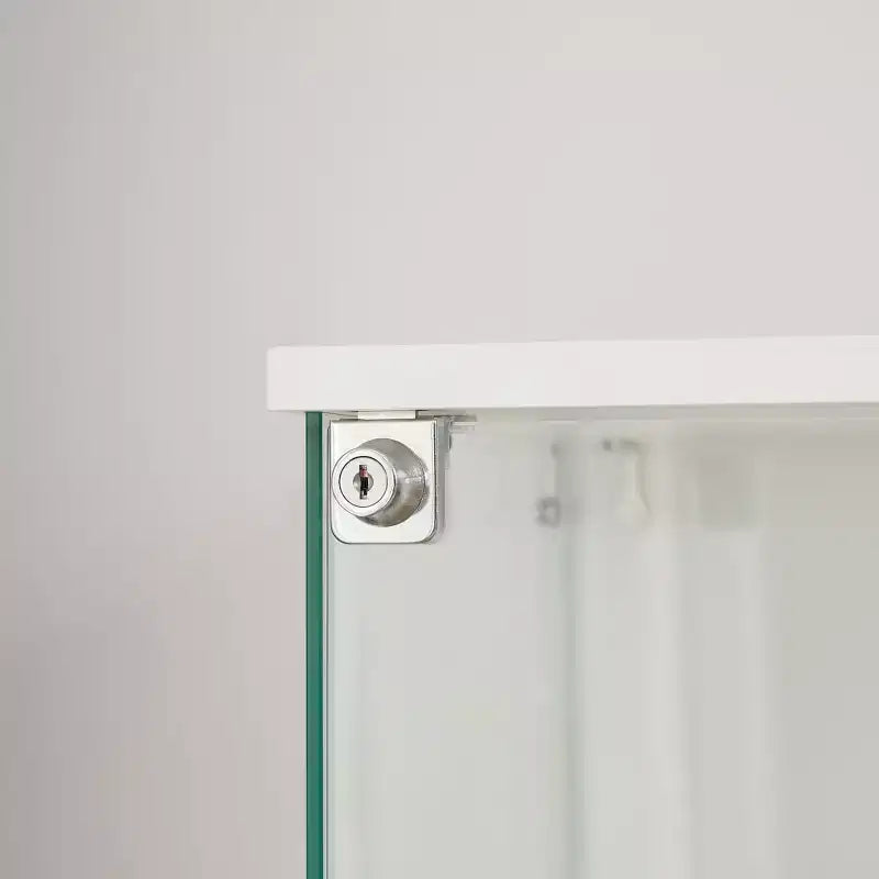 Okak Display Cabinet with Glass Door and Acrylic Shelves, Storage Cabinet with Lock and Wheels, Cabinet for Living Room, Bedroom