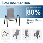 Patio Chairs,Outdoor Stackable Dining Chairs Set of 4/6 All Weather Lightweight Textilene Outdoor Chair Sets with Armrests for Backyard,Pool Deck