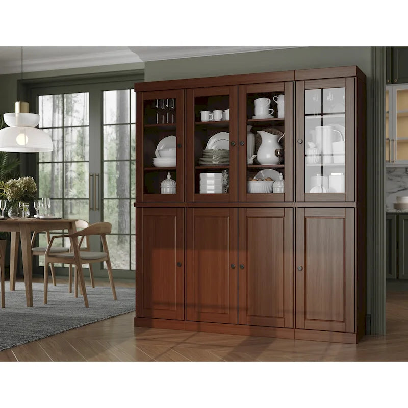 100% Solid Wood Kitchen China Pantry Buffet with Glass or Solid Wood Doors and 2-Drawer Kit 65 x 71.5