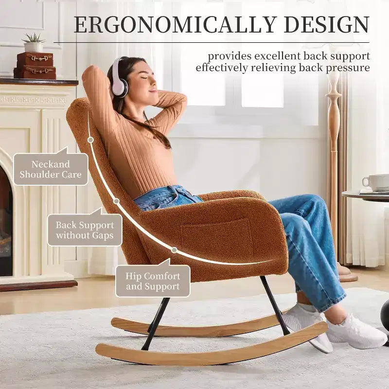 Fauteuil à bascule pour la nurserie, fauteuil à bascule de salon pour l'allaitement, fauteuils rembourrés confortables avec dossier haut, fauteuil