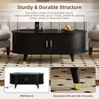 CLIHOME Wooden Farmhouse TV Stand & Coffee Table Set with Charging Station, Oval Fluted Media Console for TVs up to 80