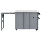 FAMYYT 78.3-Inch Outdoor Kitchen Island with Stainless Steel Countertop, Foldable BBQ Station, and Storage Cabinets, Grey Blue