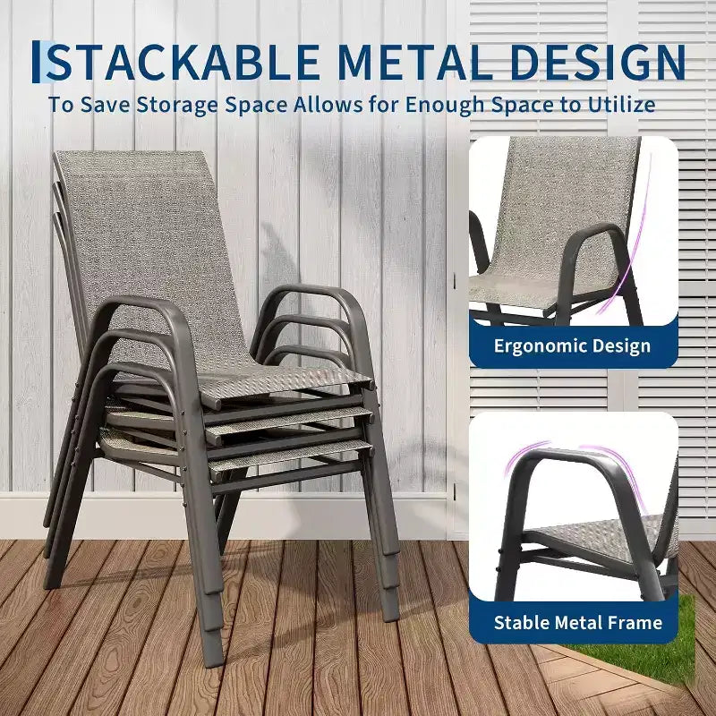 Patio Chairs,Outdoor Stackable Dining Chairs Set of 4/6 All Weather Lightweight Textilene Outdoor Chair Sets with Armrests for Backyard,Pool Deck