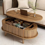 JVNOXK Fluted Lift Top Coffee Table with Hidden Compartment, Wooden Center Table, Modern Oval Lift Tabletop for Home Living Room Office, Walnut
