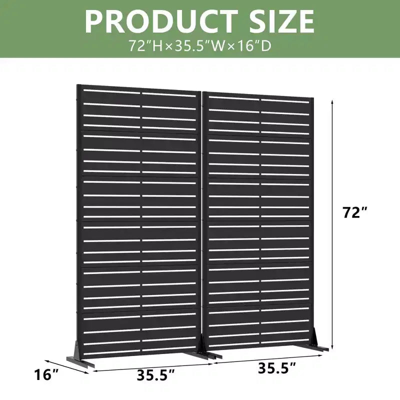 Wide-Narrow A Louvered Black Galvanized Steel Room Divider, 72x35x16, 6- Double-Sided Home Screen
