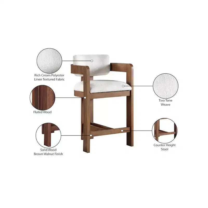 Meridian Furniture,Sacha Linen Textured Fabric Stool