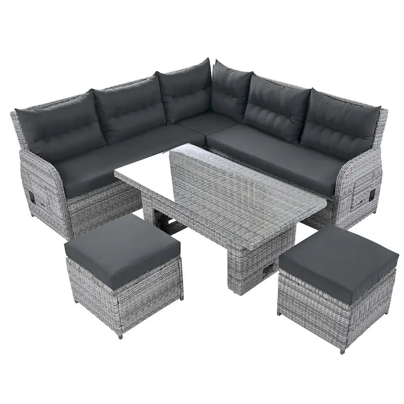 Outdoor Rattan Sectional Sofa Set with Adjustable Table & Recliners