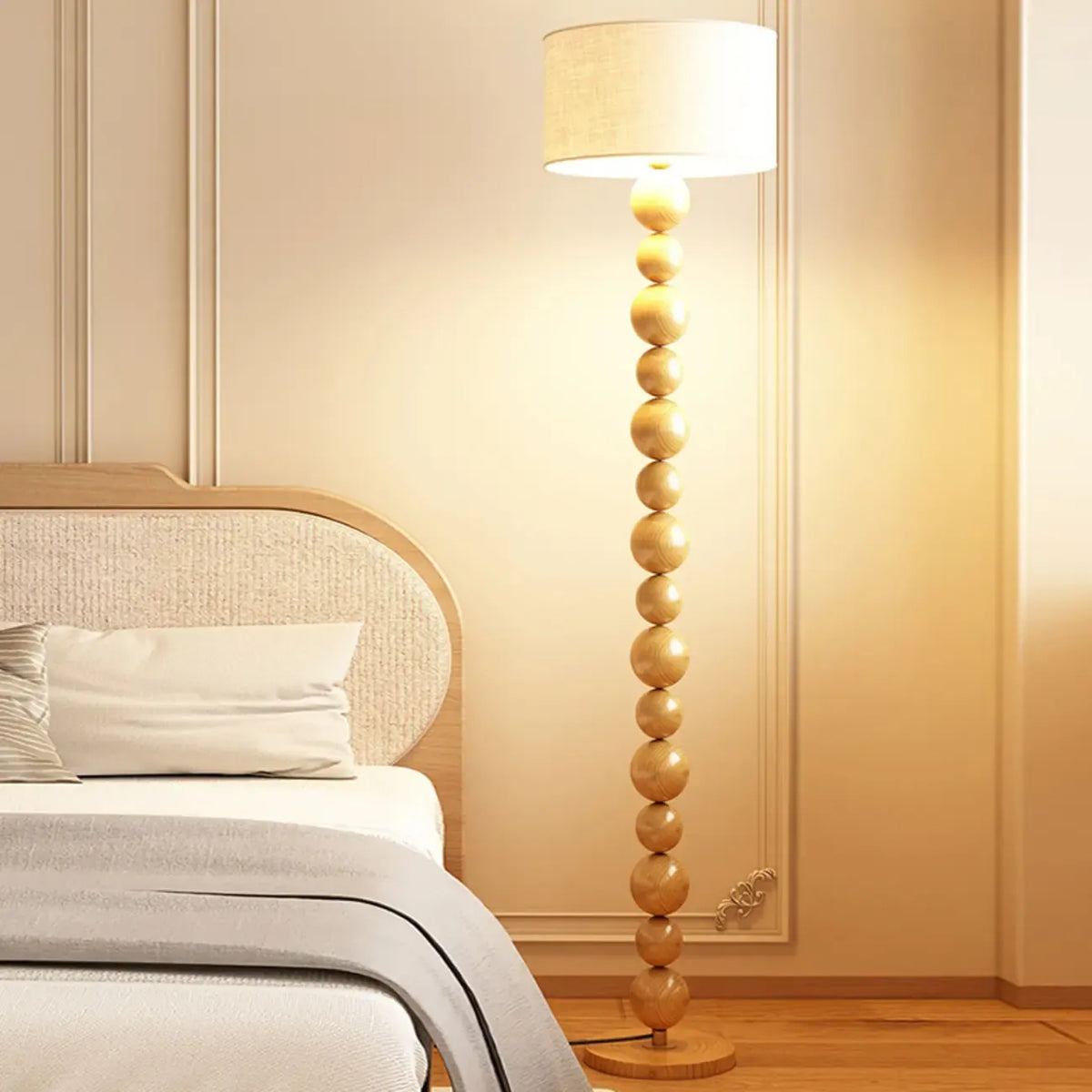 Decorative Modern Stacked Ball Floor Lamp with Fabric Shade