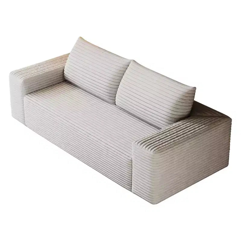 Canapé 2 places de 160 cm en velours côtelé avec assise profonde, canapé confortable, aucun assemblage requis, couleur camel