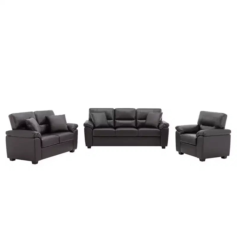 Ensemble de canapés et fauteuils de salon 6 places en similicuir avec oreillers, chocolat noir - Morden Fort