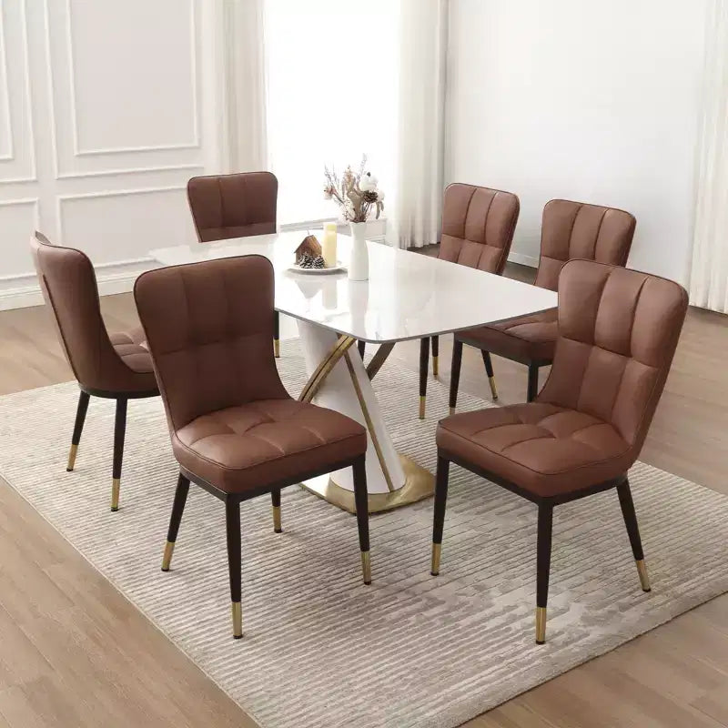Bekrvio Dining Room Chairs Set of 6, Modern Upholstered Faux Leather Seat with High Back, Metal Legs, Armless Kitchen Chairs for Living Dinning Room