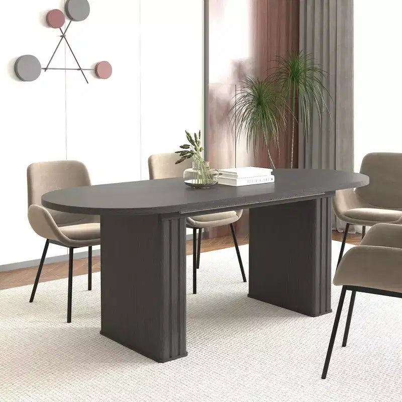 Okak 78IN Extendable Dining Table for 4-8 People, Kitchen Table with Wooden Strip Base, Foldable Table for Living Room, Dining Room