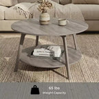 Honey Brown Round Coffee Table with 2 Tiers of Storage, Measuring 31.5 x 17.7 Inches, Ideal for the Living Room