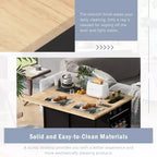 Movable Kitchen Island with Power Outlet, Drop Leaf and Rubber Wood Top