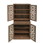 Meuble de rangement haut Okak avec 4 portes en rotin/sculptées, meuble de rangement avec 1 tiroir et 4 étagères intérieures réglables, meuble d'appoint pour salon, chambre à coucher