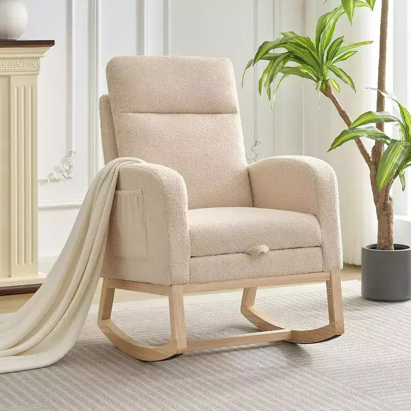 Fauteuil à bascule pour chambre d'enfant, Fauteuils à bascule d'allaitement avec repose-pieds, Fauteuil inclinable à bascule confortable avec pochette latérale, pour salon, chambre à coucher