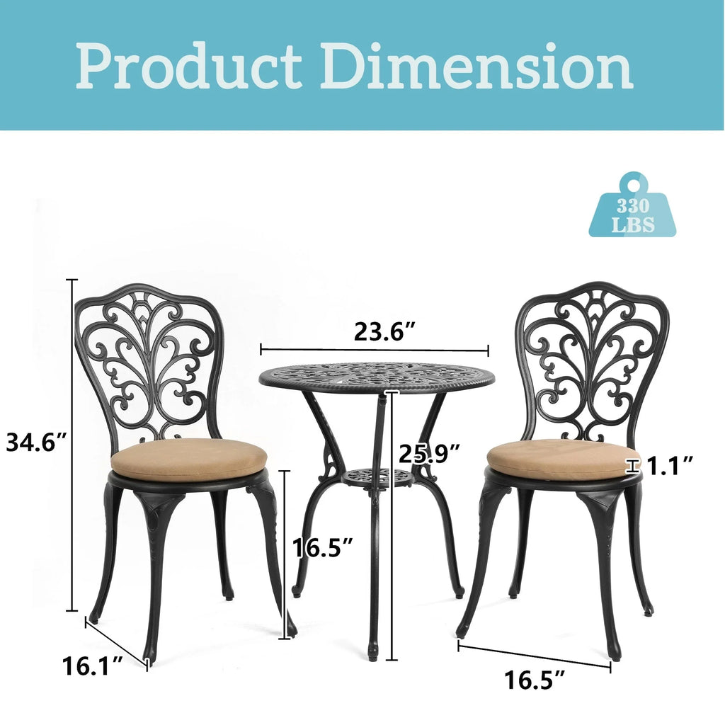 Ensemble de 3 pièces pour terrasse extérieure en aluminium avec table papillon, chaises et trou pour parasol