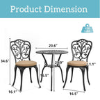 Ensemble de 3 pièces pour terrasse extérieure en aluminium avec table papillon, chaises et trou pour parasol