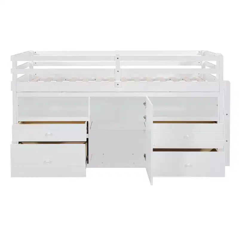 Luxystar Modern Twin Low Loft Bed with 4 Drawers, Cabinet and Shelves for Bedroom,