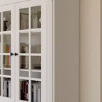 Grand buffet vaisselier blanc avec portes vitrées, bahut de rangement pour cuisine, salon, étagères à livres