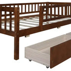 Twin Size Low Daybed with Storage Drawers, Wood Twin Platform Bed Frame with Rails for Boys and Girls Bedroom