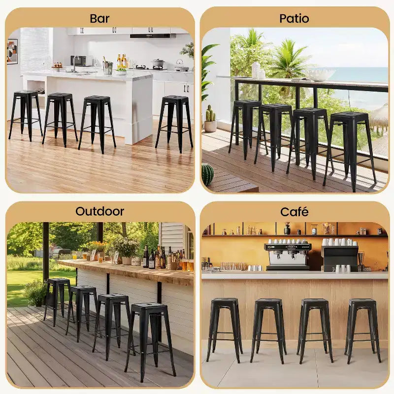 Yaheetech Lot de 4 Tabourets de Bar en Métal sans Dossier Hauteur Comptoir Chaises Empilables