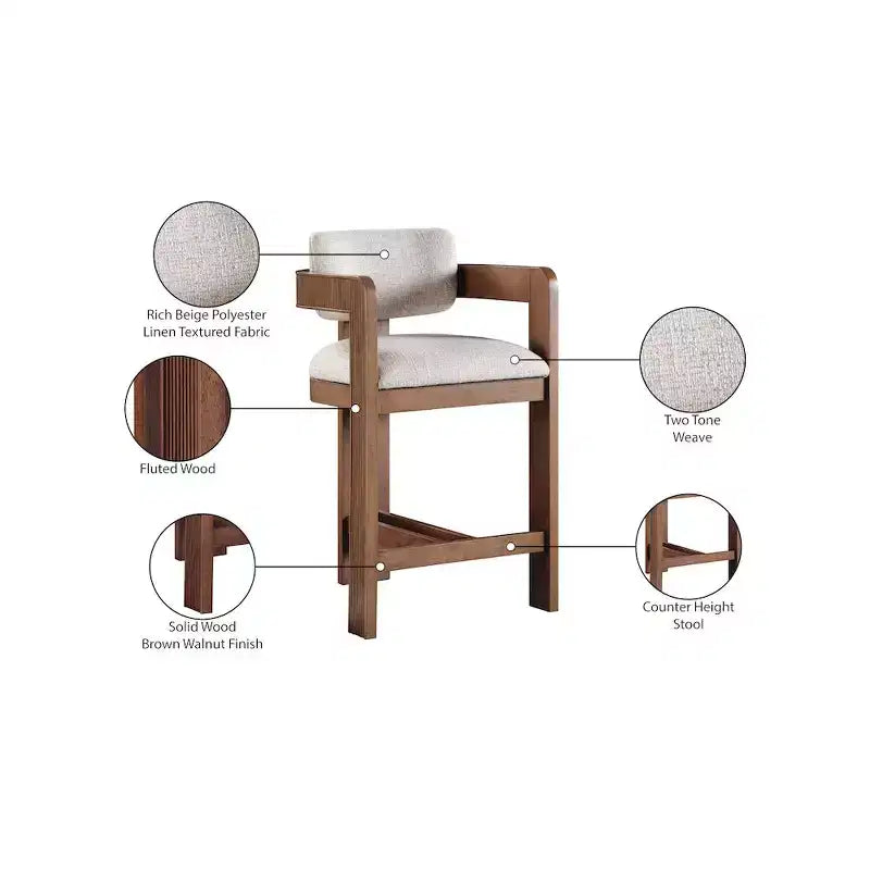 Meridian Furniture,Sacha Linen Textured Fabric Stool