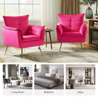Set of 2 Jonat Contemporary Velvet Wooden Upholstered Armchair with Metal Legs for Bedroom and Living Room| ART OF LIVING DESIGNS