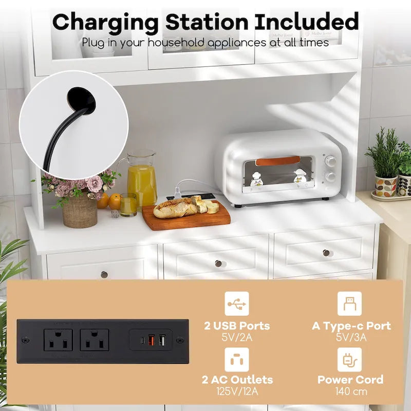 Tall kitchen food storage cabinet with LED lights and