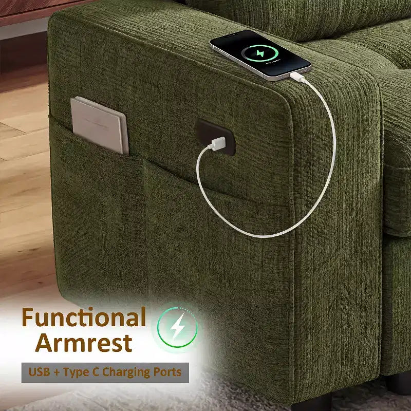 Canapé-lit convertible, canapé-lit en forme de L de 81 po avec méridienne de rangement réversible/port USB/poche latérale/assemblage sans outils, velours côtelé beige