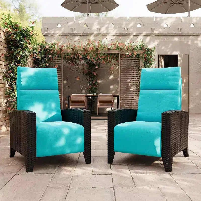 Outdoor Wicker Recliner with Adjustable Back and Footrest, Reclining Patio Chair with Independent,Outdoor Recliner Chair with Cushion