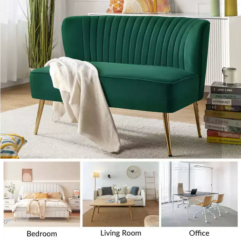 Causeuse en velours Nicolas | Canapé 2 places contemporain pour salon et chambre à coucher avec dossier capitonné | Karat Home