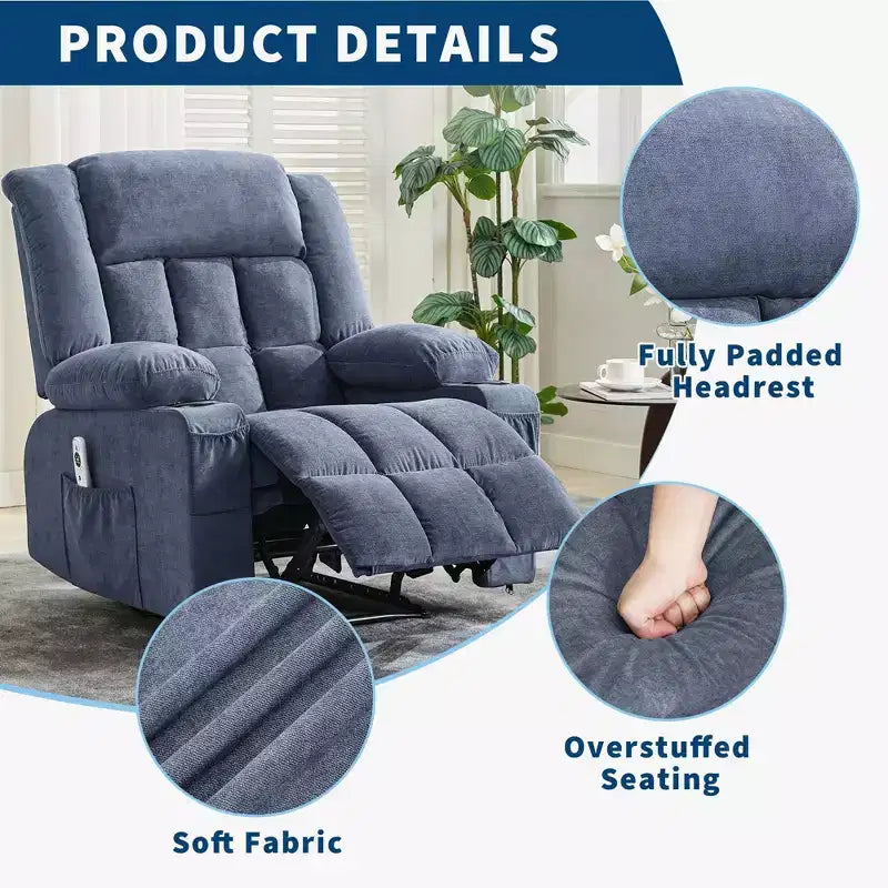 Recliner Chair with Massage & Heat, Glider with Side Pockets & Cup Holder