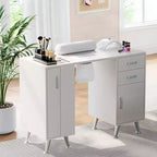 GustoWave 42.5 in Manicure Table Nail Station with Wrist Rest and Dust Collector, Nail Desk with Vertical Pull-Out Locker, White