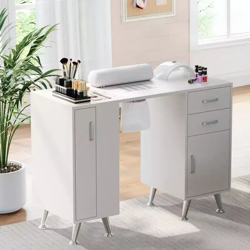 GustoWave 42.5 in Manicure Table Nail Station with Wrist Rest and Dust Collector, Nail Desk with Vertical Pull-Out Locker, White