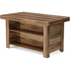 Lantine 55 Inches Kitchen Island with Storage, 3-Tier Wooden Stationary Island Table, Modern Bar Table with Storage Shelf for Kitchen, Rustic Brown