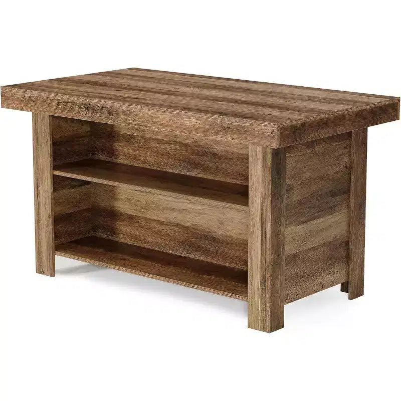 Lantine 55 Inches Kitchen Island with Storage, 3-Tier Wooden Stationary Island Table, Modern Bar Table with Storage Shelf for Kitchen, Rustic Brown