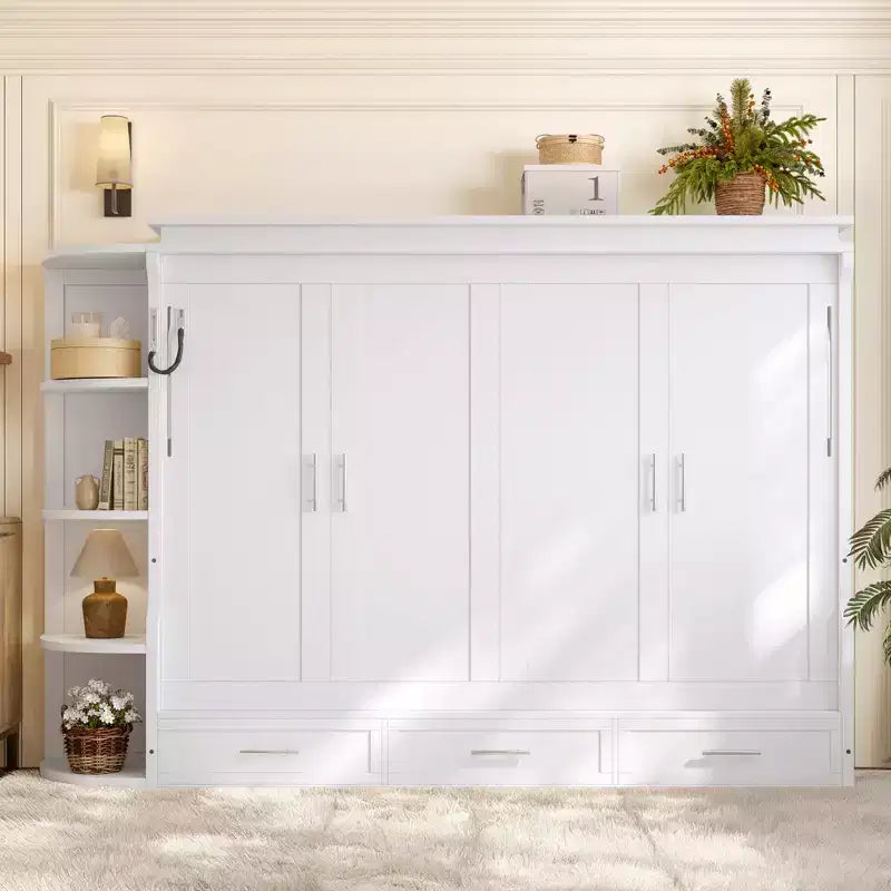 GDFStudio Rina Modern Murphy Platform Bed with Shelf, Side Cabinets and Drawers