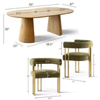 3-in-1 Oval Extendable Dining Table Set with 6 Chenille Upholstered Chairs Featuring Gold Metal Legs, Versatile Dining Furniture-Panipeachy
