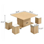 Multi-Function Modern Lift-Top Coffee Table with Hidden Storage, 4 Stools and Casters, Perfect for Modern Living Spaces