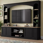 Whisen 91 Media Console, Arched Entertainment Center Wall Unit, Farmhouse TV Stand with Bookshelf, Wood Grain for TVs Up to 70