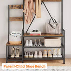 Entryway Shoe Storage Rack with Bench, Coat Rack Hall Tree with 7 Hooks and Storage Shelf, Entryway Coat Rack for Hallway Mudroom Bedroom